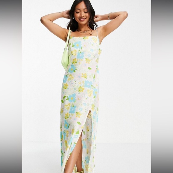 ASOS DESIGN linen cami maxi dress in pastel floral print - Picture 1 of 7